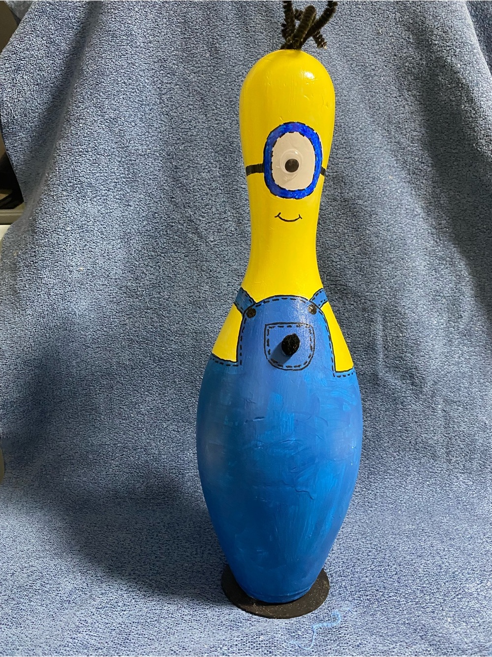 Hand-Painted Minion Bowling Pin Decor - Yellow & Blue